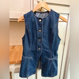 Forever 21 Dark Blue Denim Button-Front Vest